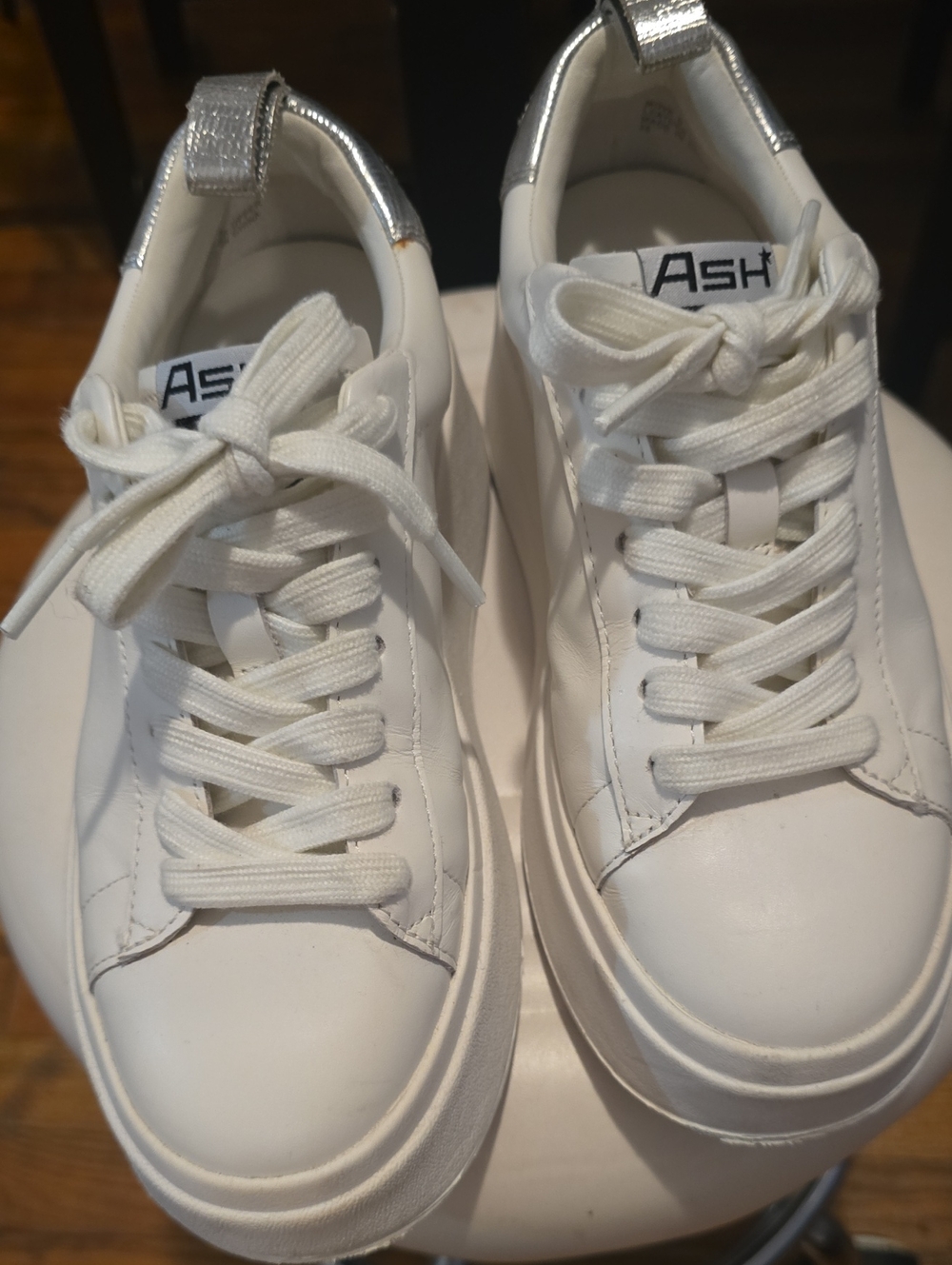 ASH  White Platform Sneakers with Silver Heel Accent